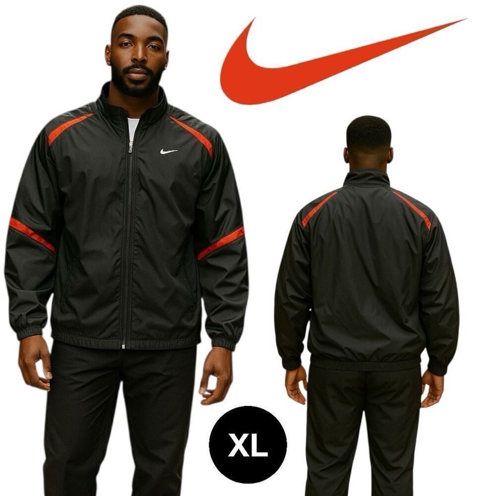 Nike Men’s Windbreaker Black & Red XL Performance Swoosh Zipper Pockets